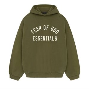 Fear of God Essentials Fleece Hoodie 'Military' Men's Size XL Oversized.